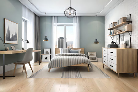 Cute children's room with house shaped shelves and crib. Interior designの素材