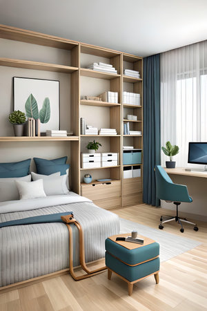 Cute children's room with house shaped shelves and crib. Interior designの素材