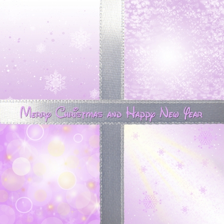 Four Christmas backgrounds in gently purple and white colorsの写真素材