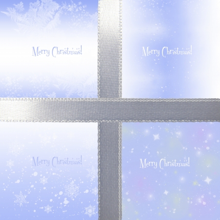 Four Light blue Christmas backgrounds with snow and stars on Christmas greetingsの写真素材