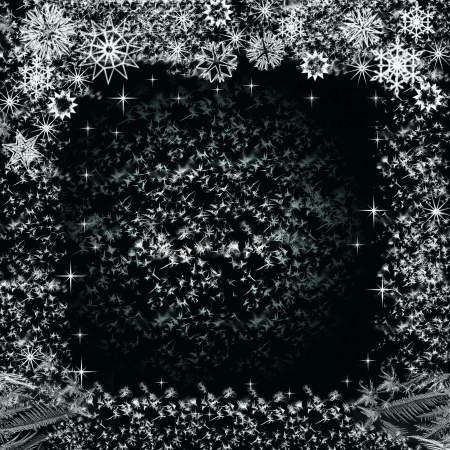 Christmas abstract background in black and white with snowflakesの写真素材
