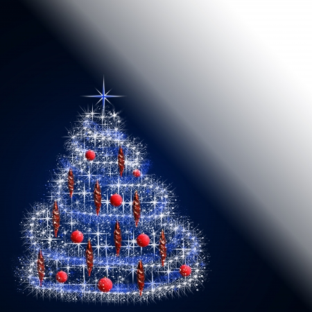 Christmas background with the image of the Christmas tree in blue, red and white colorsの写真素材