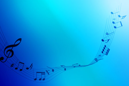 musical theme illustration on blue backgroundの写真素材