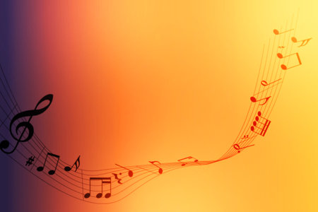musical theme illustration on orange backgroundの写真素材