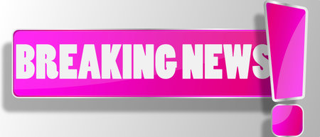breaking news sign in pink with metallic borderの写真素材