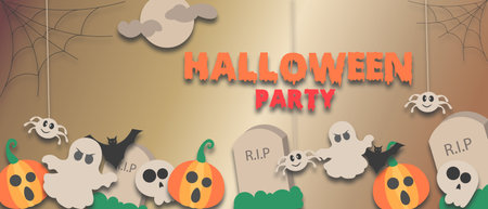 Happy Halloween Party Background with pumpkins, ghostsの写真素材