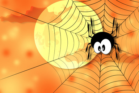 Halloween spider under the moonlightの写真素材