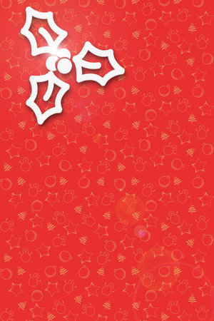 white Christmas pine tree leaves on red backgroundの写真素材