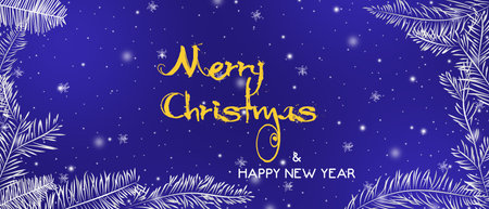 illustration of Christmas blue Background with silver branches of christmas treeの写真素材