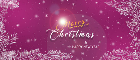 illustration of Christmas purple Background with silver branches of christmas treeの写真素材