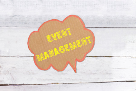 EVENT MANAGEMENT on speech bubble cardboardの写真素材