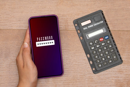 bussineswoman halding smartphone with password