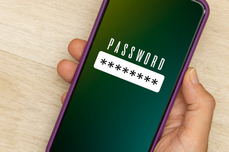 bussineswoman halding smartphone with password