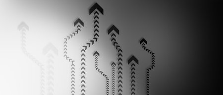 arrow circuit on white and black background illustrationの写真素材