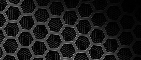 Abstract dark grey hexagon overlap on mesh design modern futuristic background illustrationの写真素材