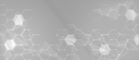 Hexagon shapes pattern and connection lines on grey background