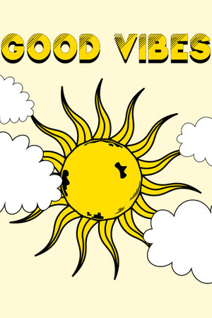 Retro poster with landscapes with sun and cloudの写真素材