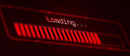 close-up of a dirty computer monitor, progress bar, concept of download, upload, or hacking a...
