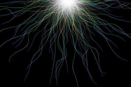 Abstract technological black background with lines from the centre. Neural connections, Artificial...