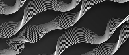 Black and white background, waves of lines, abstract wallpaper