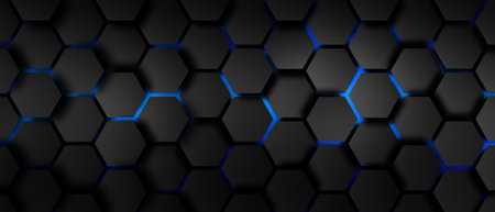 black and blue hexagons modern background illustrationの写真素材