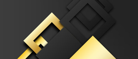 Elegant dark back background with abstract golden wavy shapes lines shiny