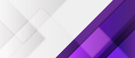 White and purple modern abstract wide banner with geometric shapes