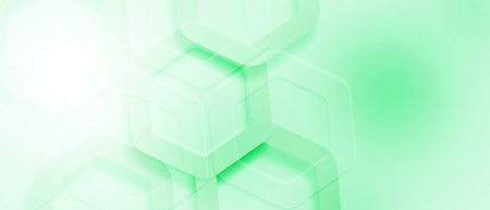 Minimalistic green abstract background with hexagonal lines and soft gradientsの写真素材