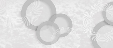 Abstract geometric background featuring layered gray circles with subtle gradients and concentric line patterns on a light backdropの写真素材