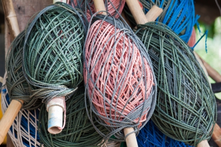 The nylon rope keep by binding on the bambooの写真素材