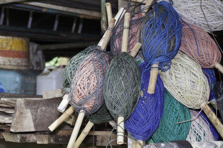 The nylon rope keep by binding on the bambooの写真素材