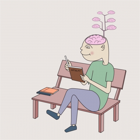 A man reading book and the brain growingのイラスト素材