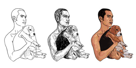 The man carry his beagle dog with loveのイラスト素材