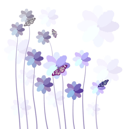 Abstract colorful background with flowers and butterfly. のイラスト素材