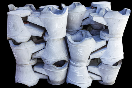 Isolated stack of cement stove in Thailand with clipping pathの写真素材