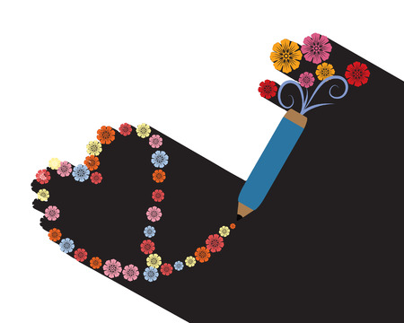 Pencil draw line to be blossom flower in heart shape with shodowのイラスト素材