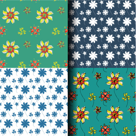 Set of 4 artistic seamless pattern of flowerbackgroundのイラスト素材