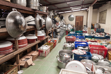 Wat Bamgmaung ,Many kitchen utensils keep in storeroom for using normally in temple and for villager borrow when they have arrangement ,wedding,undertaking or any party の写真素材