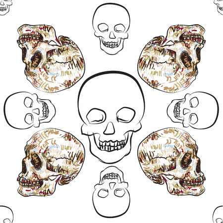 Seamless pattern of skull on white backgroundのイラスト素材