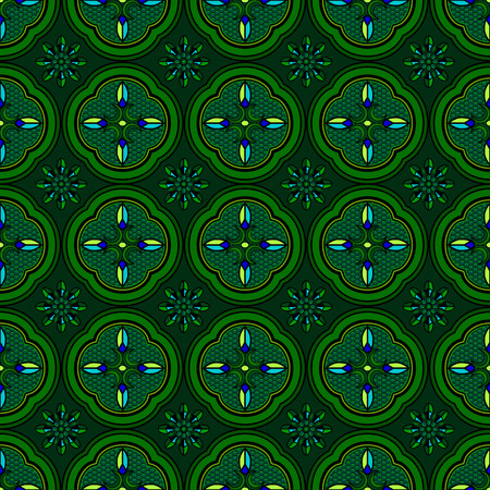 Seamless pattern green abstract shape  color background inspired from stained glassのイラスト素材