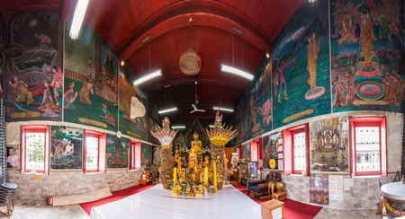 Bangkok, Thailand - August 4,2014: The rural painting on the wall about history of Buddha in old Thai temple at Wat Wimuttayaram temple in Bangkok,Thailandのeditorial素材