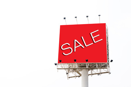 Big red billboard with word sale on white backgroundの写真素材