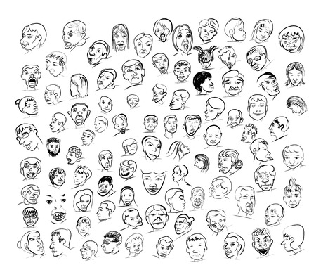 Drawing of face with many emotion and expressionの写真素材