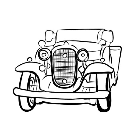 Drawing of old vintage car isolated on white backgroundのイラスト素材