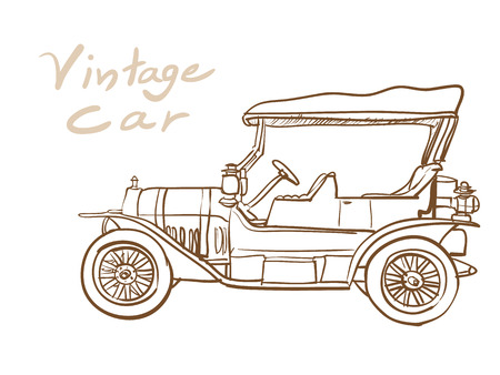 Drawing of old vintage car isolated on white backgroundのイラスト素材