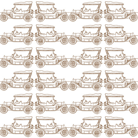 Seamless pattern of old vintage car on white backgroundのイラスト素材