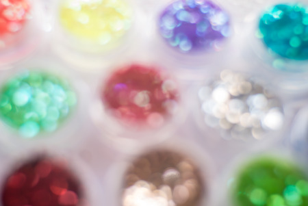 Blur colorful bokeh reflect in circle shape on white gray backgroundの写真素材