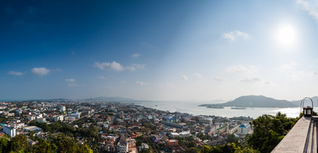 Panorama high view of Songkhla city and lake at afternoon,Thailandの写真素材
