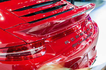 Nonthburi,Thailand - March 26th, 2015: Rear design of Porsche 911 Carrera 4 GTS ,an exceptional performance carr,showed in Thailand the 36th Bangkok International Motor Show on 26 March 2015のeditorial素材