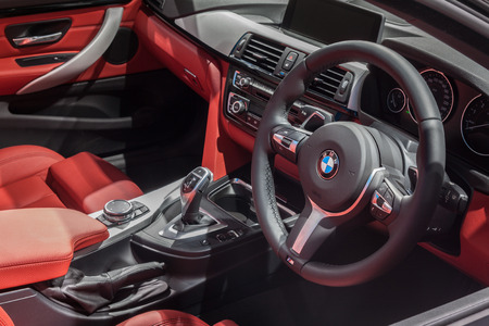 Nonthaburi,Thailand - March 26th, 2015: inside of of BMW 420i Convertible,showed in Thailand the 36th Bangkok International Motor Show on 26 March 2015のeditorial素材